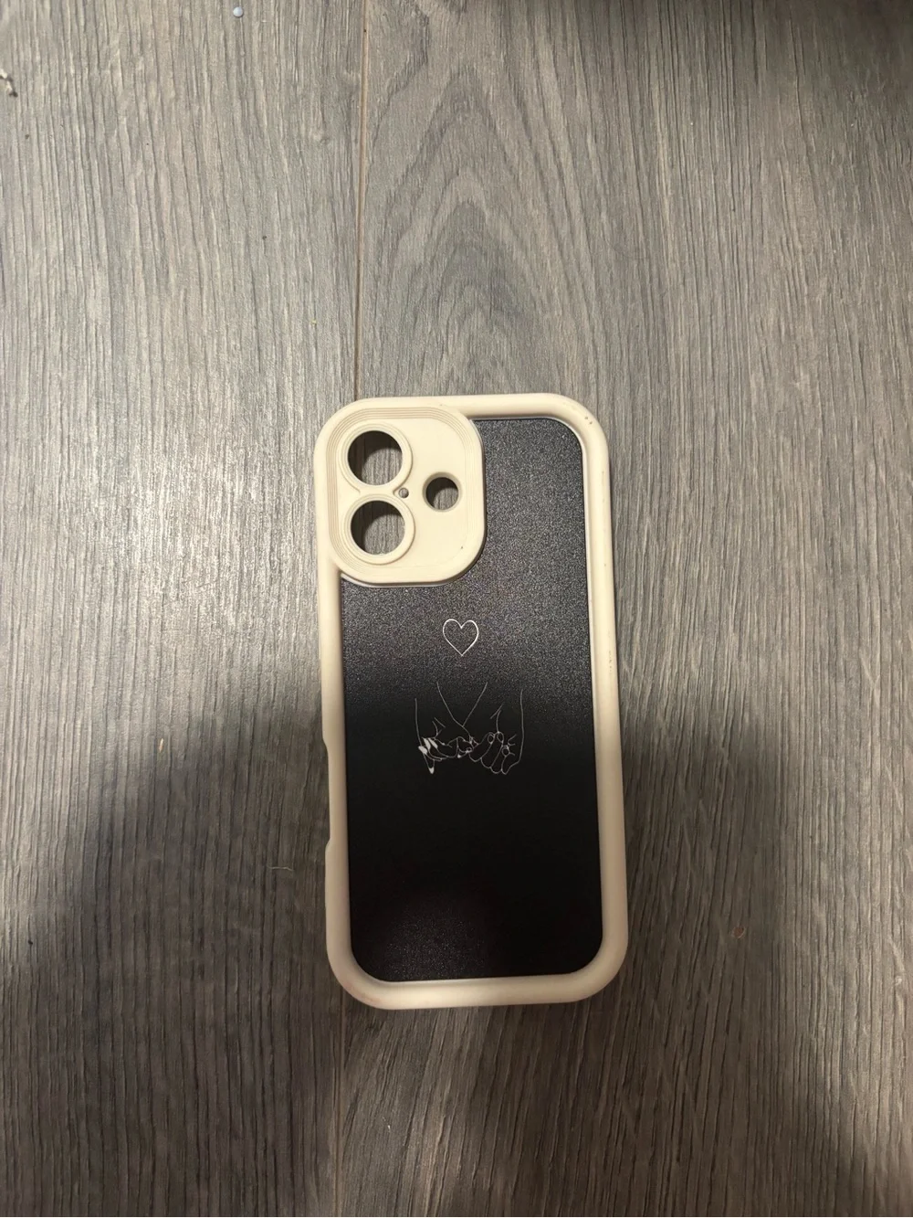 Cream and Black Phone Case with Heart Accent